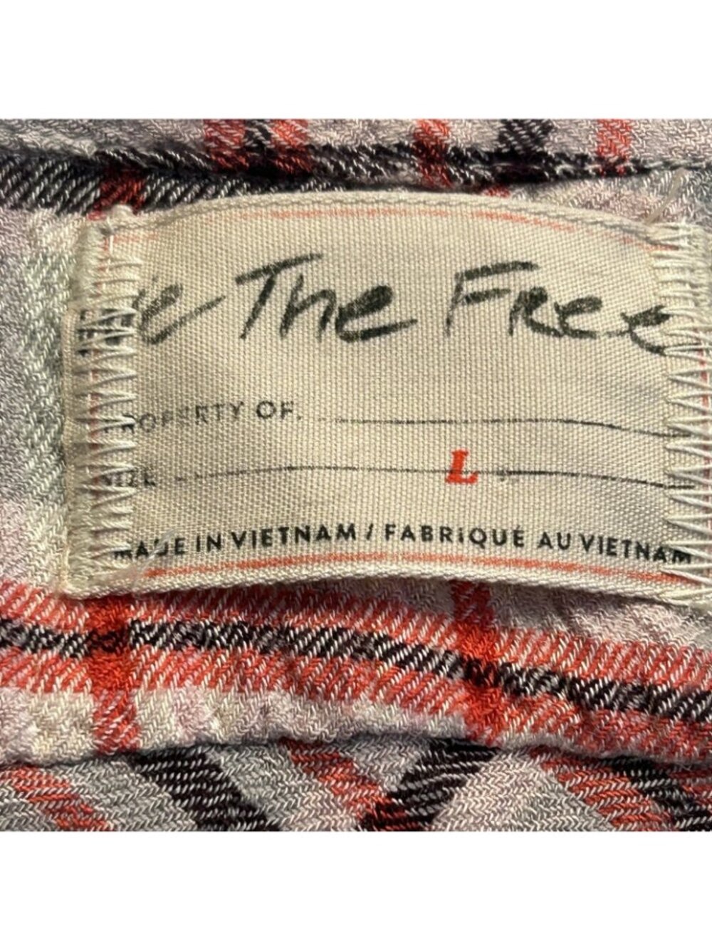 We The Free Shirt Womens L Gray Red Plaid V Neck Tunic Top 3/4 Sleeve Crinkle - Picture 4 of 11
